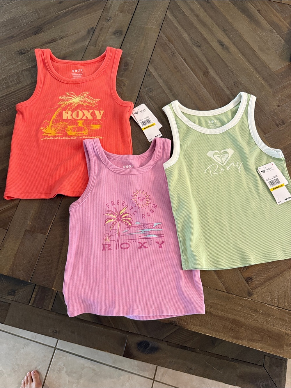 Roxy Girls Coral, Pink, & Mint Graphic Ribbed Tank Tops Set